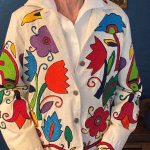 embroidered denim white jacket